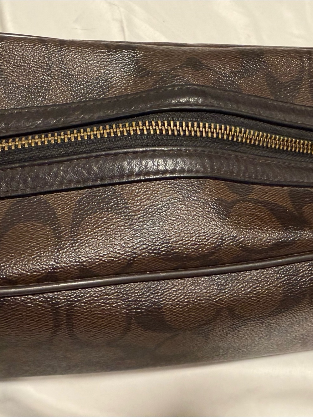 Coach Brown Monogram Toiletry Bag with Gold-Tone Zipper